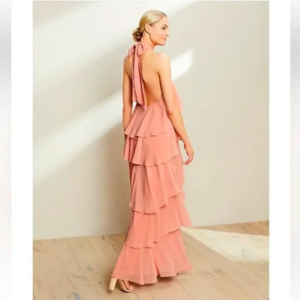 Antonio Melani Mariella Crinkled Chiffon Halter Neck Sleeveless Maxi Dress Pink - Picture 5 of 14